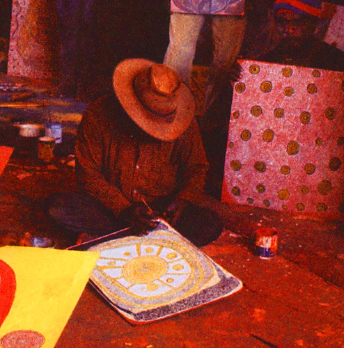 Shorty Lungkarta Tjungurrayi, detail of a group portrait, Men’s painting room, Papunya, 1972
